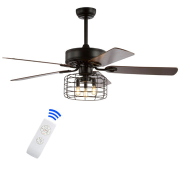 Asher 52" Industrial Metal/Wood LED Ceiling Fan With Remote - JONATHAN Y